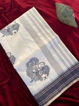 Surreptitious Off White Embroidery Work Tussar Silk Saree With Comely Blouse Piece