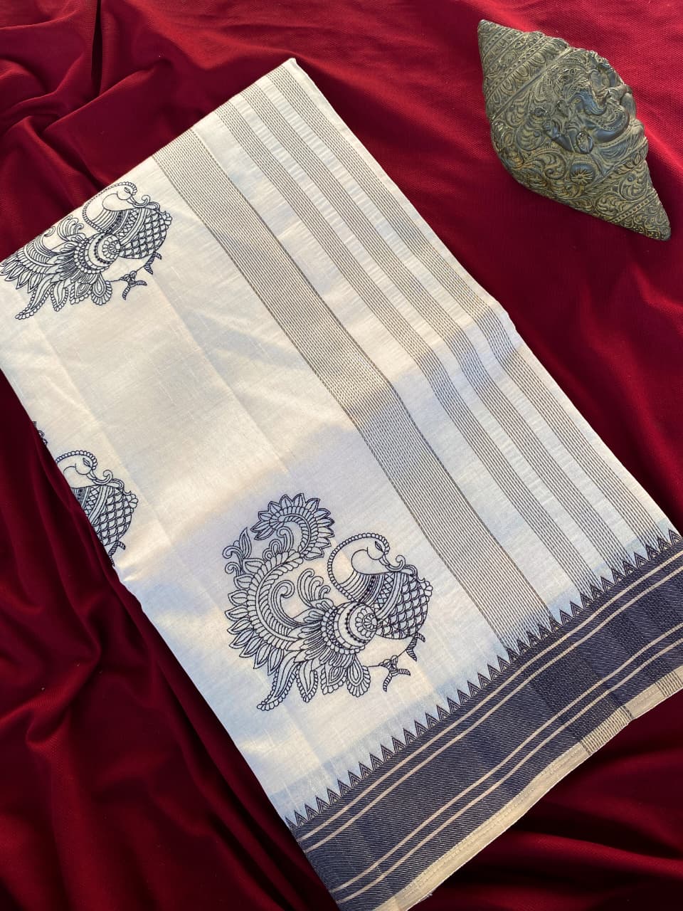 Surreptitious Off White Embroidery Work Tussar Silk Saree With Comely Blouse Piece