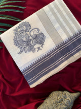Surreptitious Off White Embroidery Work Tussar Silk Saree With Comely Blouse Piece
