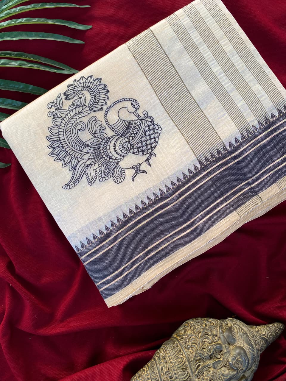 Surreptitious Off White Embroidery Work Tussar Silk Saree With Comely Blouse Piece