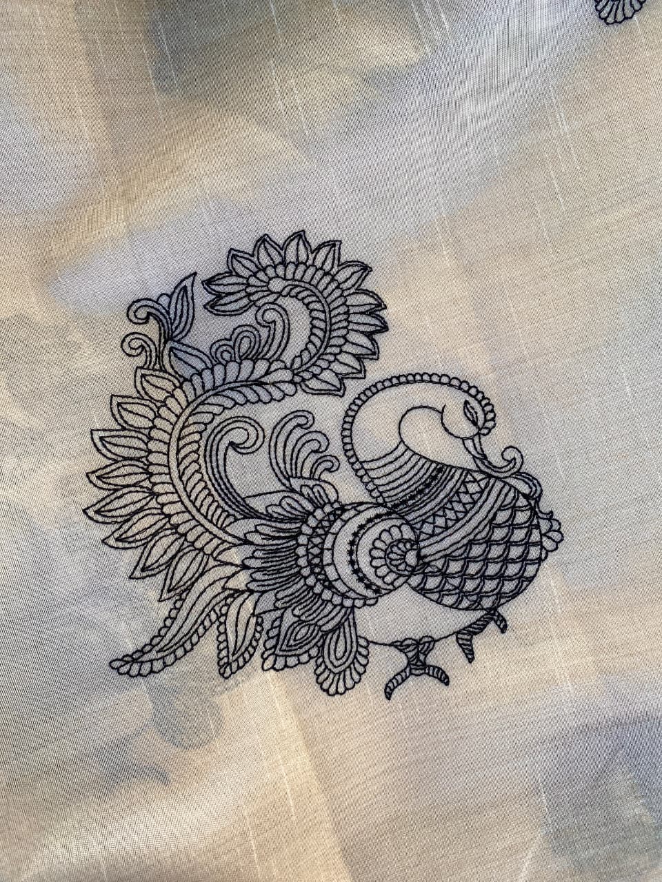 Surreptitious Off White Embroidery Work Tussar Silk Saree With Comely Blouse Piece