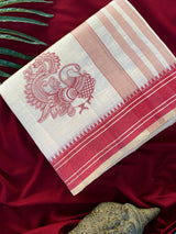 Flamboyant Off White Embroidery Work Tussar Silk Saree With Seraphic Blouse Piece