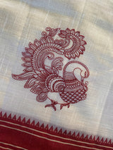 Flamboyant Off White Embroidery Work Tussar Silk Saree With Seraphic Blouse Piece