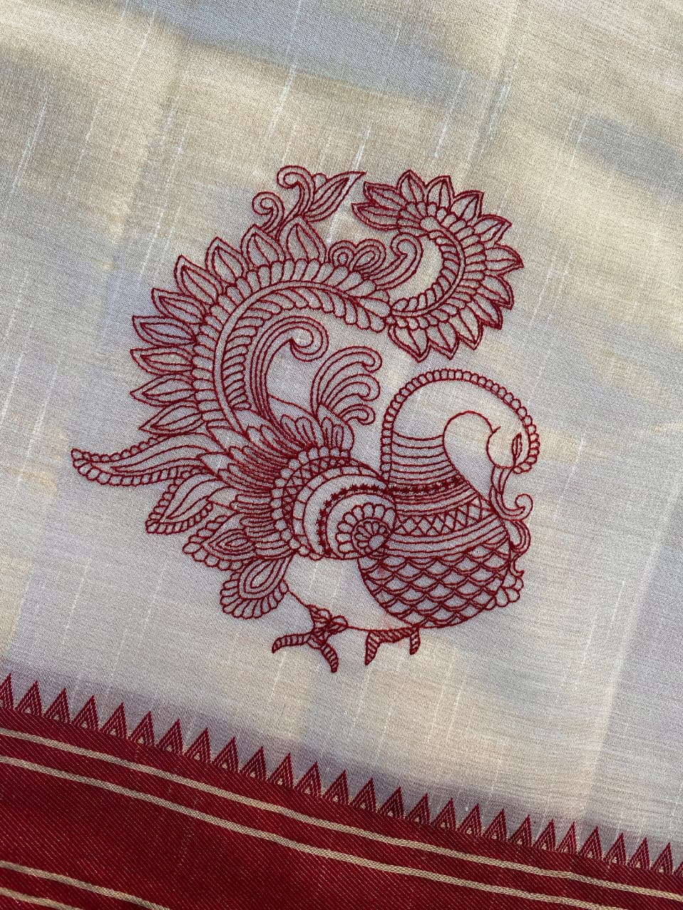 Flamboyant Off White Embroidery Work Tussar Silk Saree With Seraphic Blouse Piece