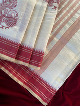 Flamboyant Off White Embroidery Work Tussar Silk Saree With Seraphic Blouse Piece