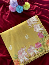 Nebula Yellow Embroidery Work Tussar Silk Saree With Splendorous Blouse Piece