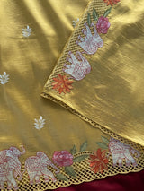 Nebula Yellow Embroidery Work Tussar Silk Saree With Splendorous Blouse Piece