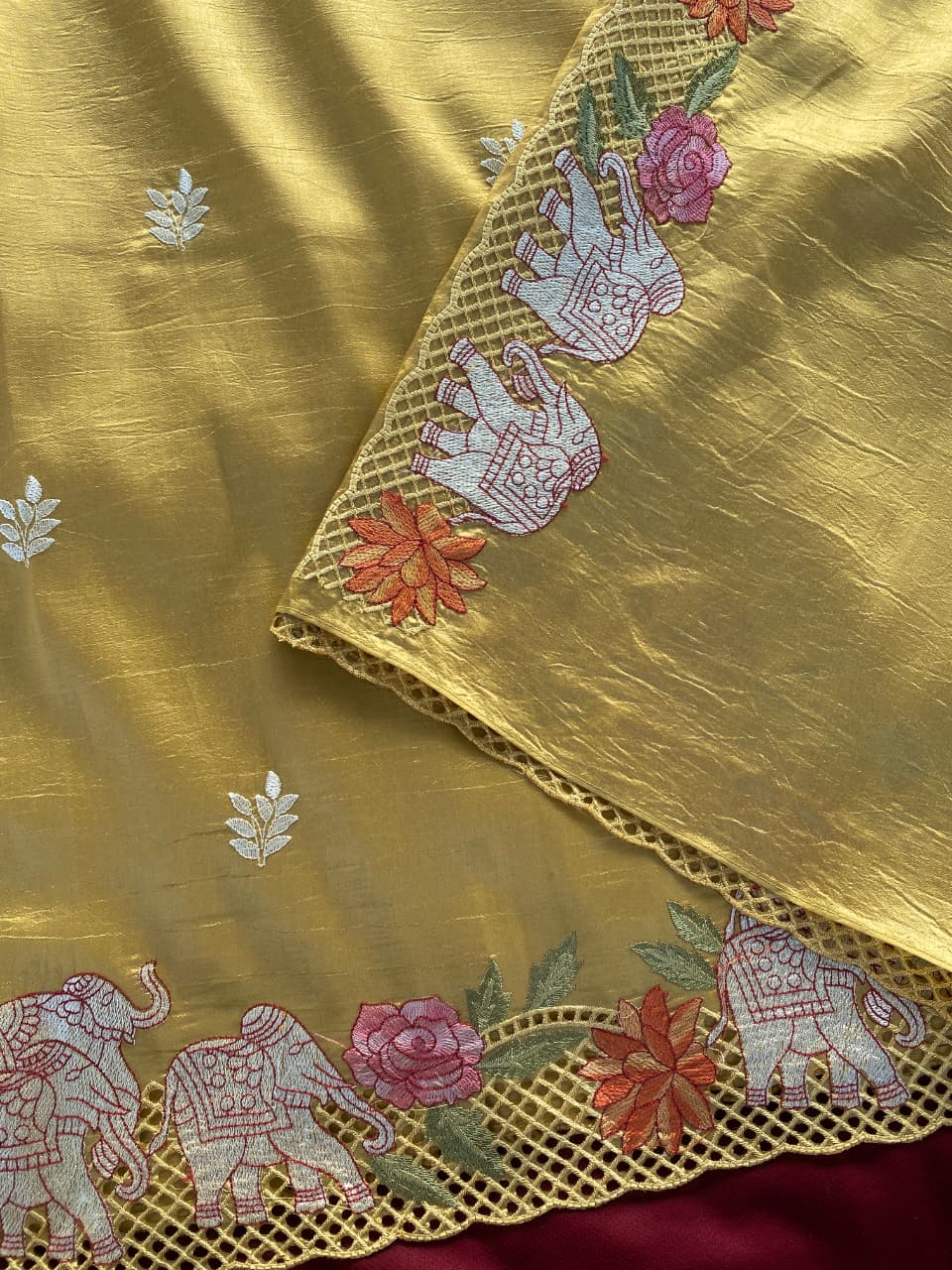Nebula Yellow Embroidery Work Tussar Silk Saree With Splendorous Blouse Piece