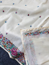 Stunner Off White Embroidery Work Tissue Silk Saree With Smashing Blouse Piece