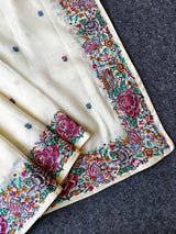 Stunner Off White Embroidery Work Tissue Silk Saree With Smashing Blouse Piece