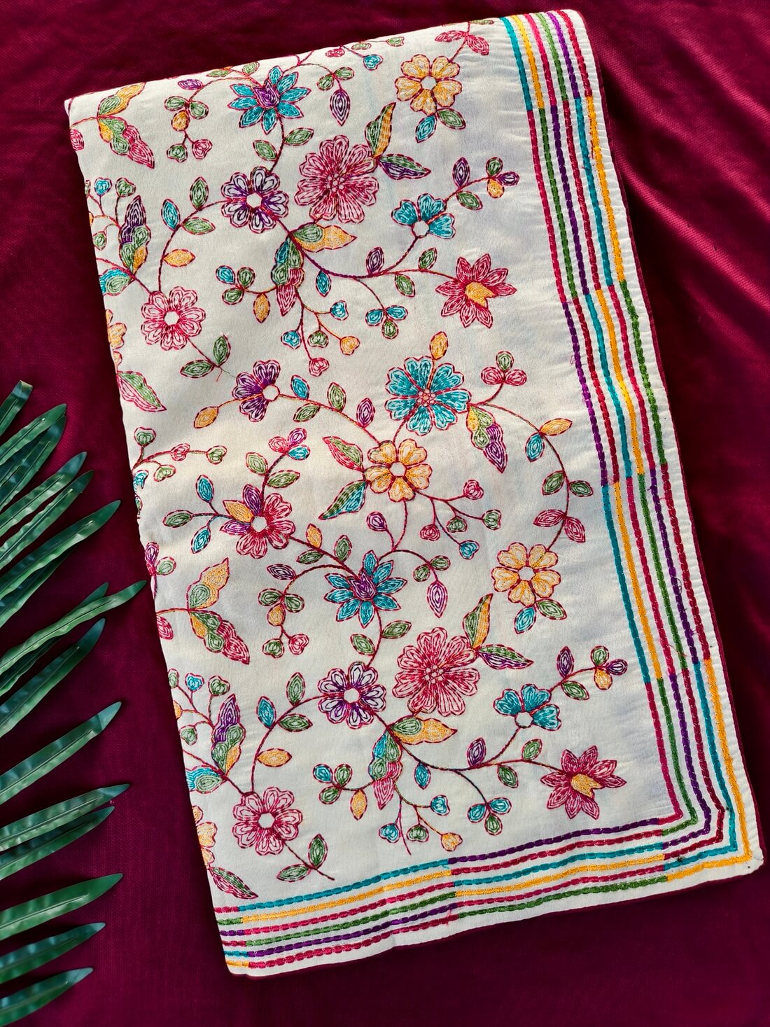 Divine Off White Embroidery Work Tussar Silk Saree With Innovative Blouse Piece