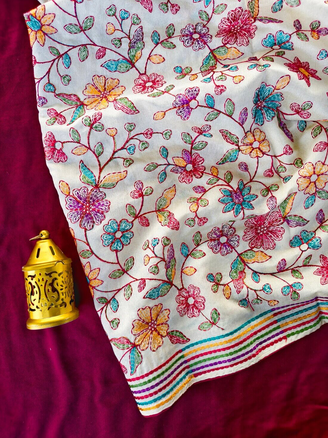 Divine Off White Embroidery Work Tussar Silk Saree With Innovative Blouse Piece