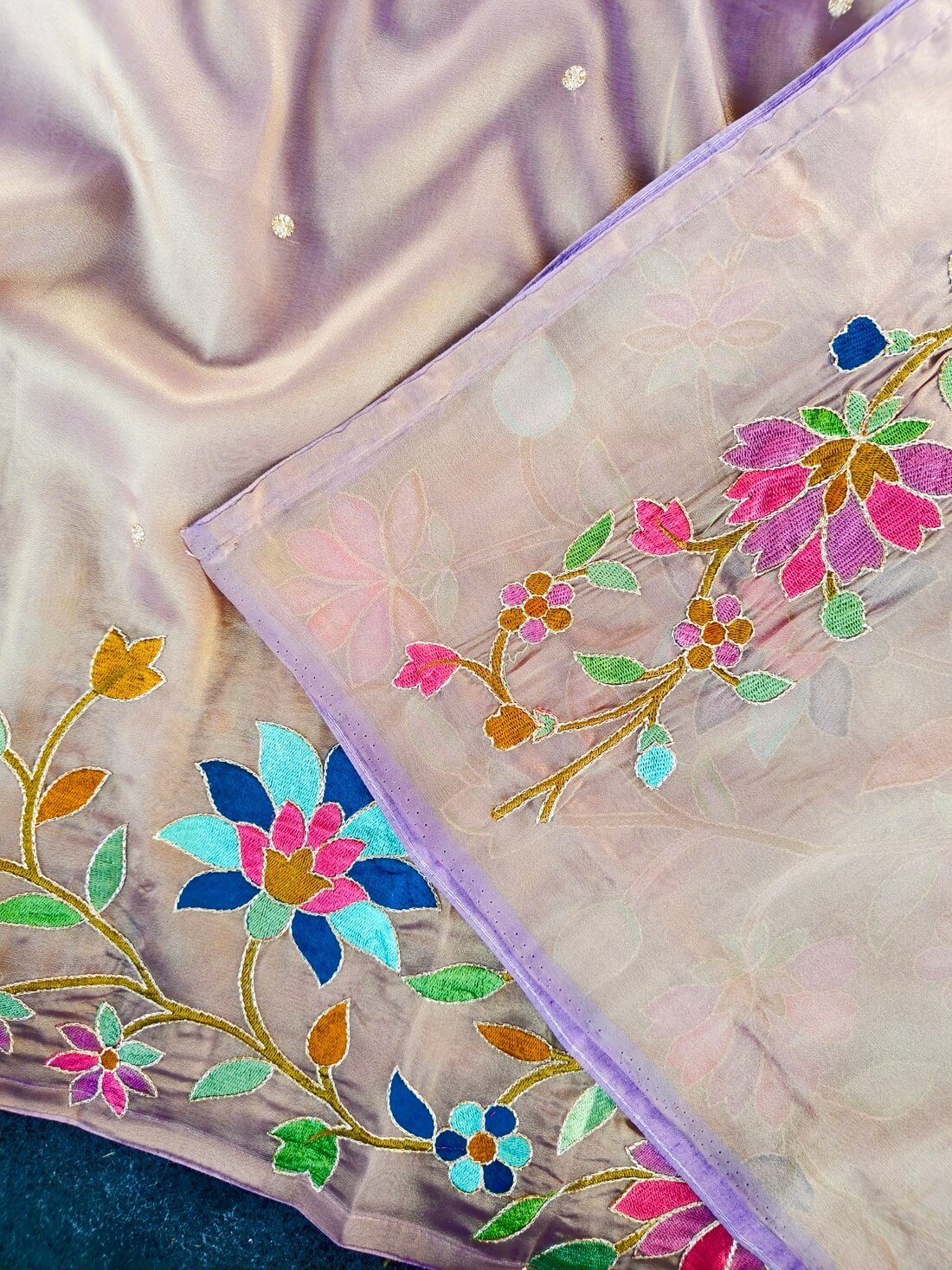 Ineffable Baby Pink Embroidery Work Tissue Silk Saree With Tremendous Blouse Piece