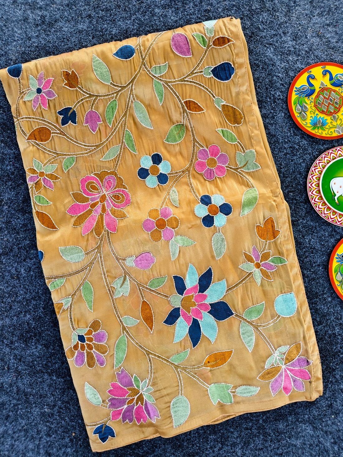 Pleasant Peach Embroidery Work Tissue Silk Saree With Tantalizing Blouse Piece