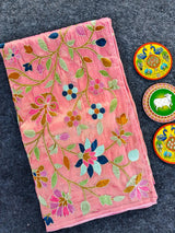 Dulcet Pink Embroidery Work Tissue Silk Saree With Gorgeous Blouse Piece