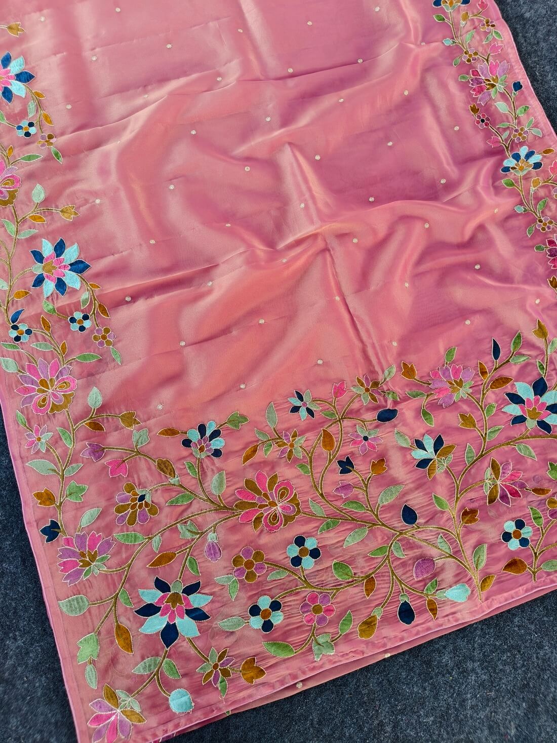 Dulcet Pink Embroidery Work Tissue Silk Saree With Gorgeous Blouse Piece