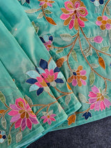 Prodigal Turquoise Embroidery Work Tissue Silk Saree With Majesty Blouse Piece