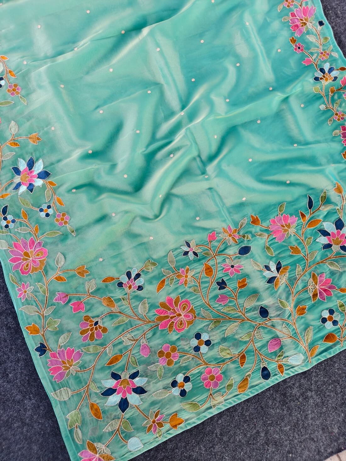 Prodigal Turquoise Embroidery Work Tissue Silk Saree With Majesty Blouse Piece