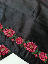 Ethereal Black Embroidery Work Tussar Silk Saree With Artistic Blouse Piece