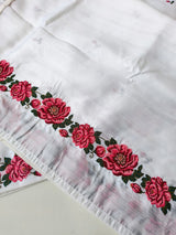 Lustrous Off White Embroidery Work Tussar Silk Saree With Beguiling Blouse Piece