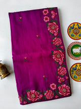 Assemblage Purple Embroidery Work Tussar Silk Saree With Unique Blouse Piece