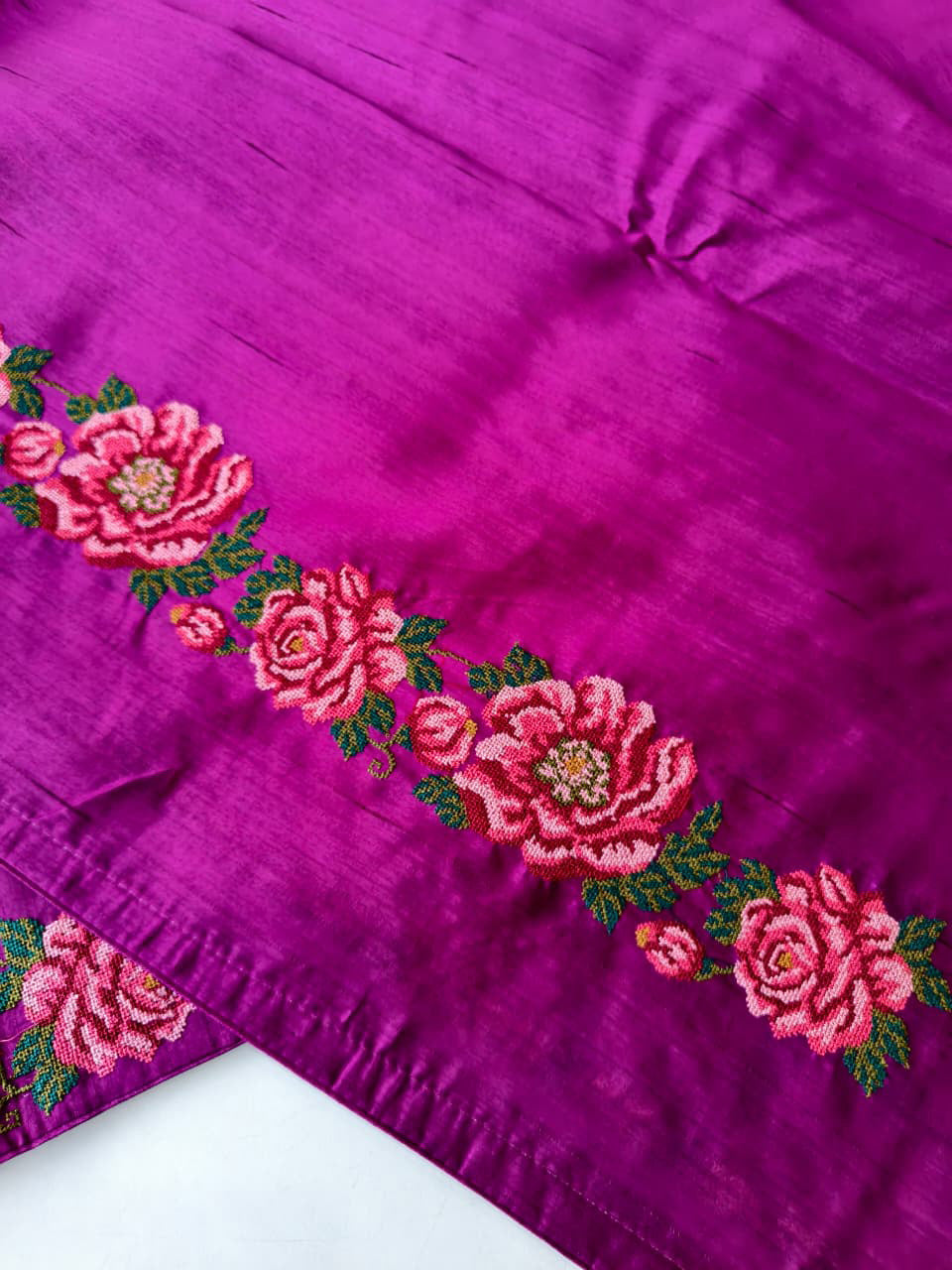 Assemblage Purple Embroidery Work Tussar Silk Saree With Unique Blouse Piece