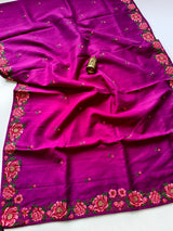 Assemblage Purple Embroidery Work Tussar Silk Saree With Unique Blouse Piece