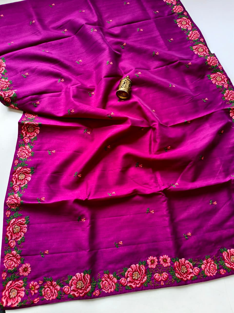 Assemblage Purple Embroidery Work Tussar Silk Saree With Unique Blouse Piece