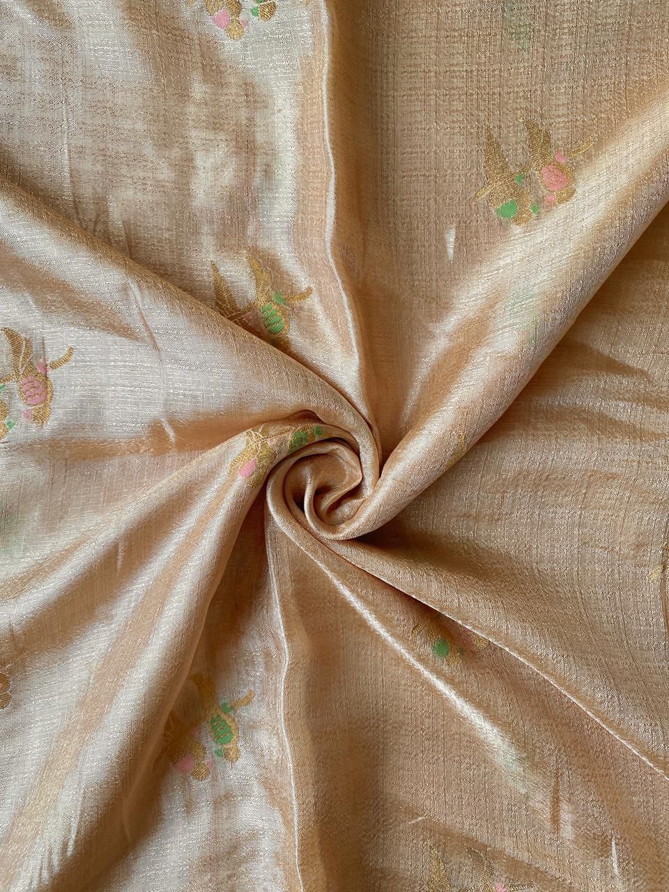 Posh Beige Embroidery Work Crush Silk Saree With Exuberant Blouse Piece