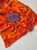 Supernal Orange Embroidery Work Crush Silk Saree With Breathtaking Blouse Piece