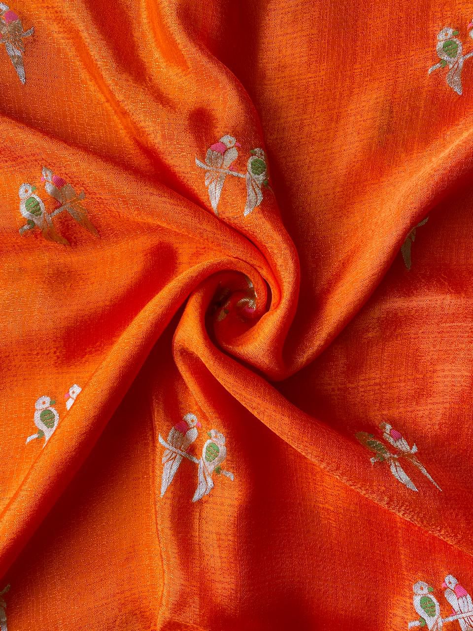 Supernal Orange Embroidery Work Crush Silk Saree With Breathtaking Blouse Piece
