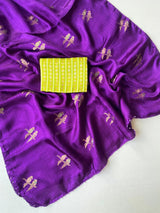 Desuetude Purple Embroidery Work Crush Silk Saree With Classy Blouse Piece
