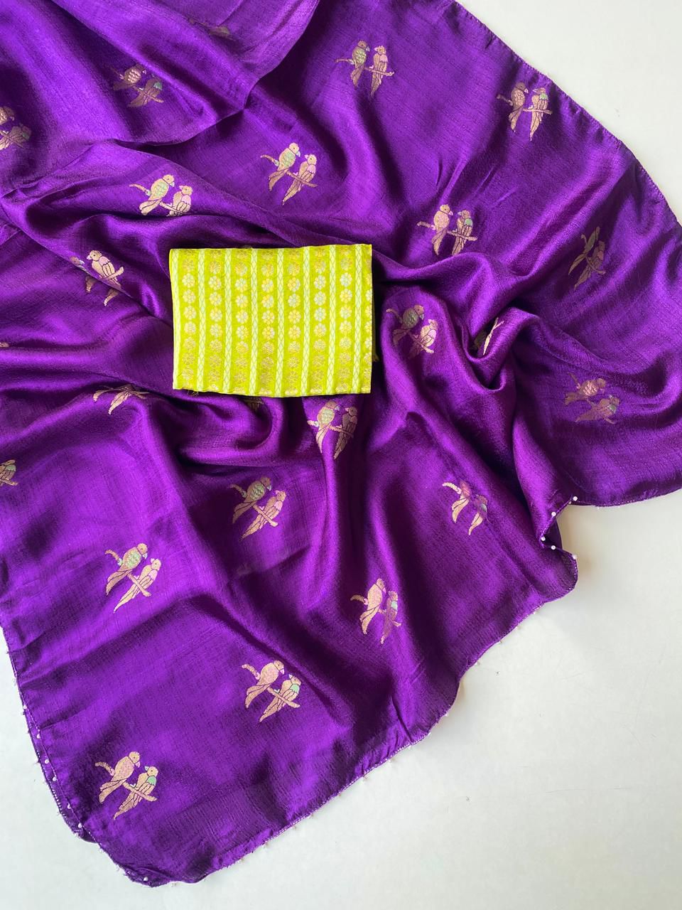 Desuetude Purple Embroidery Work Crush Silk Saree With Classy Blouse Piece