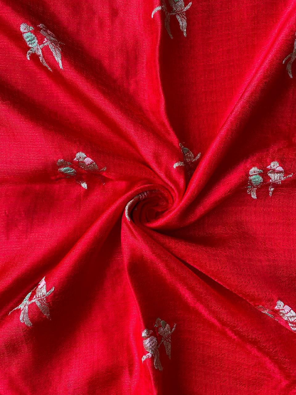 Whimsical Red Embroidery Work Crush Silk Saree With Ailurophile Blouse Piece