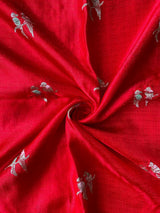 Whimsical Red Embroidery Work Crush Silk Saree With Ailurophile Blouse Piece