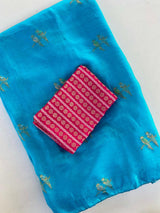 Mesmeric Sky Embroidery Work Crush Silk Saree With Forbearance Blouse Piece