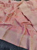 Pretty Pink and Black Banarasi Viscose Georgette Silk Saree With Whimsical Blouse Piece