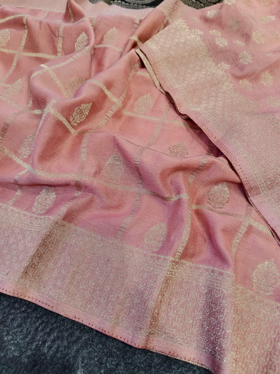 Pretty Pink and Black Banarasi Viscose Georgette Silk Saree With Whimsical Blouse Piece