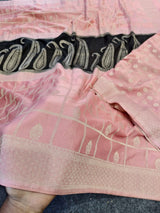 Pretty Pink and Black Banarasi Viscose Georgette Silk Saree With Whimsical Blouse Piece