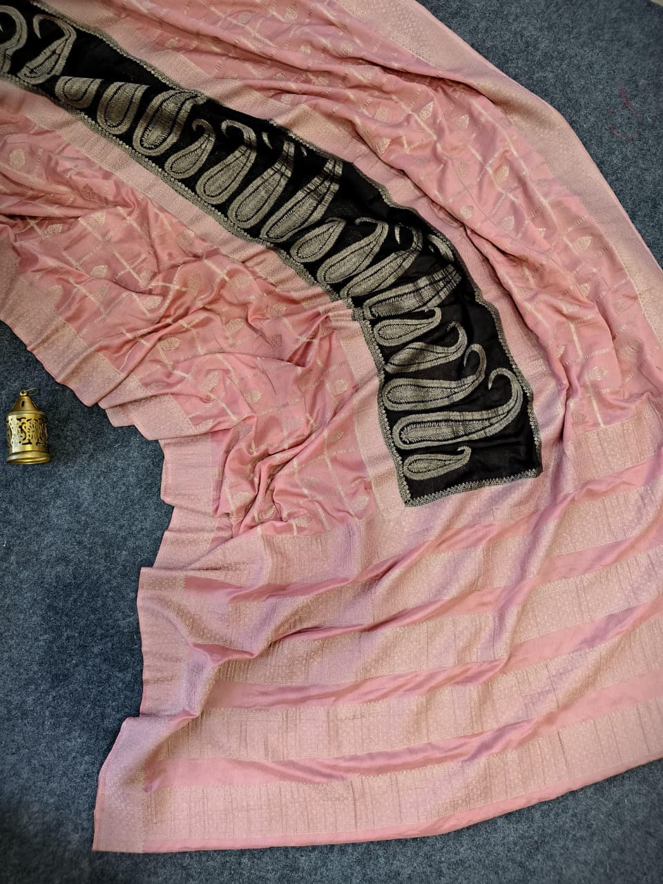 Pretty Pink and Black Banarasi Viscose Georgette Silk Saree With Whimsical Blouse Piece