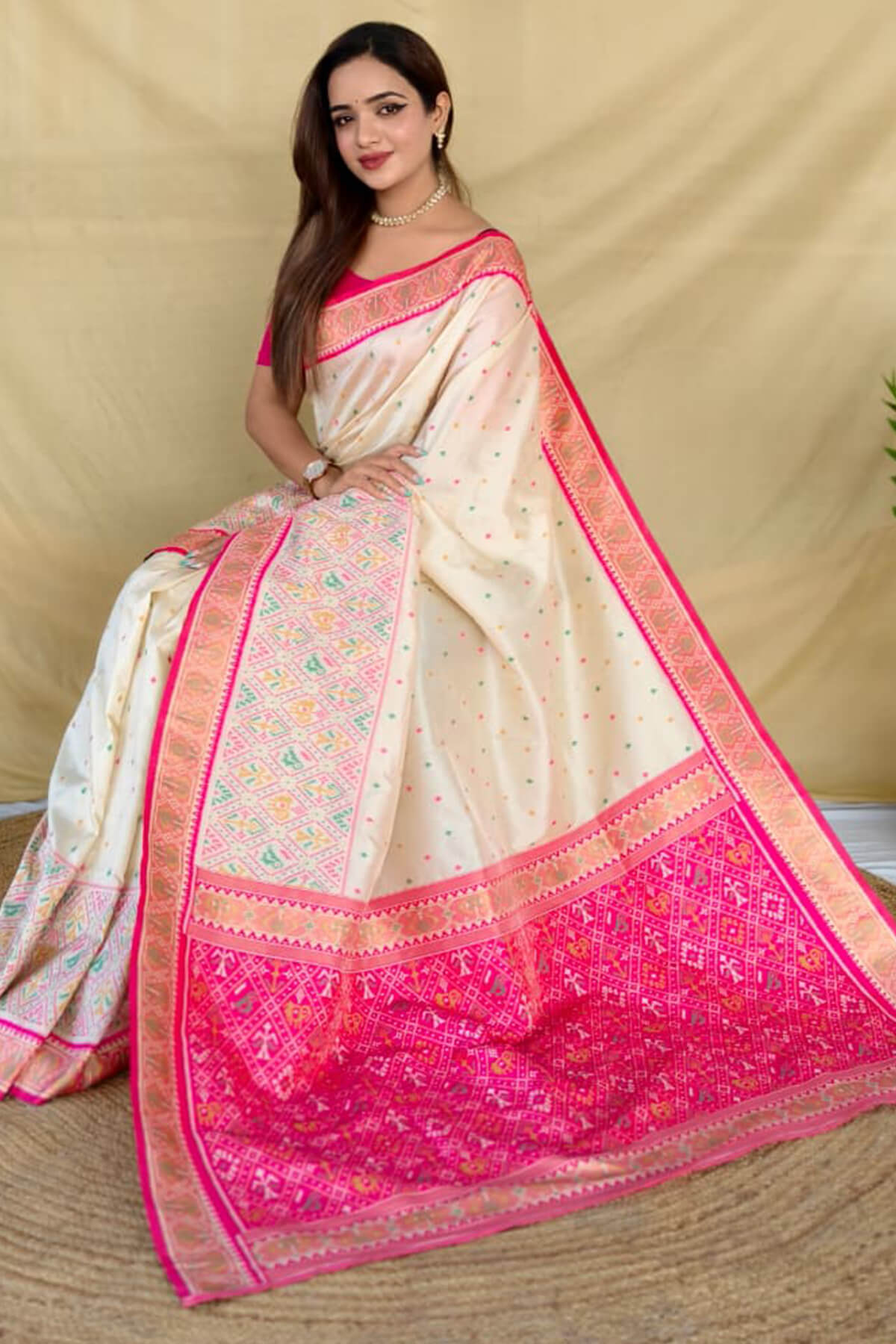 Rhapsodic Beige Pure Zari Weaving Banarasi Silk Saree With Assemblage Blouse Piece