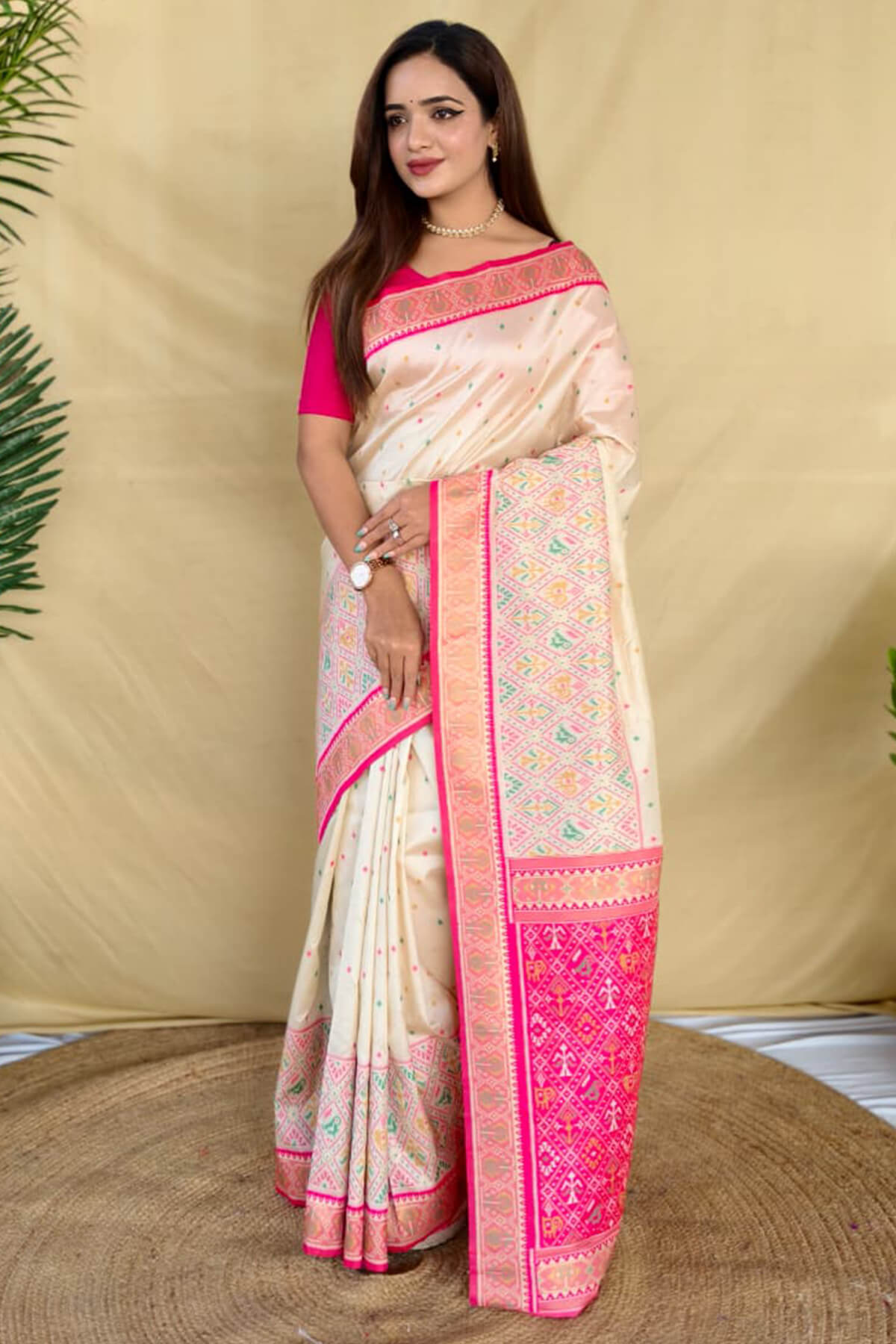 Rhapsodic Beige Pure Zari Weaving Banarasi Silk Saree With Assemblage Blouse Piece