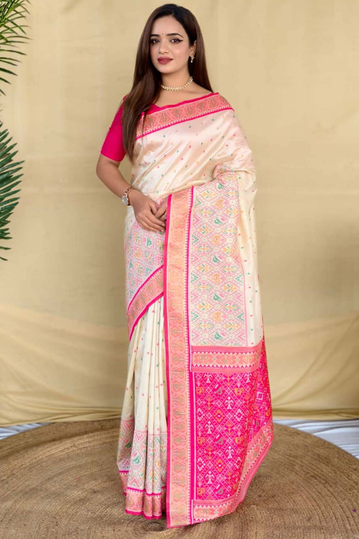 Rhapsodic Beige Pure Zari Weaving Banarasi Silk Saree With Assemblage Blouse Piece
