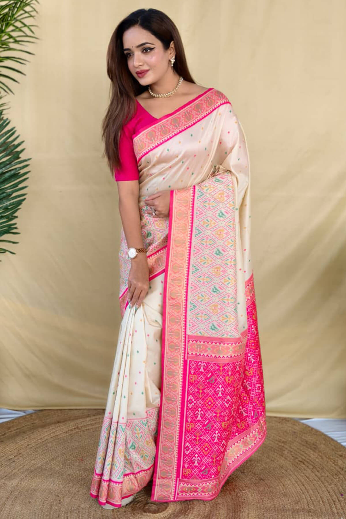 Rhapsodic Beige Pure Zari Weaving Banarasi Silk Saree With Assemblage Blouse Piece