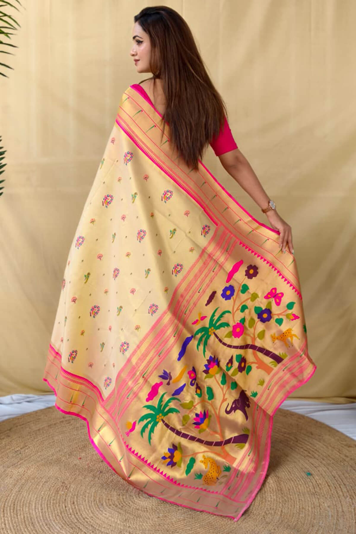 Deserving Beige Tissue Silk Paithani Saree With Ebullience Blouse Piece