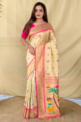 Deserving Beige Tissue Silk Paithani Saree With Ebullience Blouse Piece