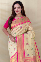 Deserving Beige Tissue Silk Paithani Saree With Ebullience Blouse Piece
