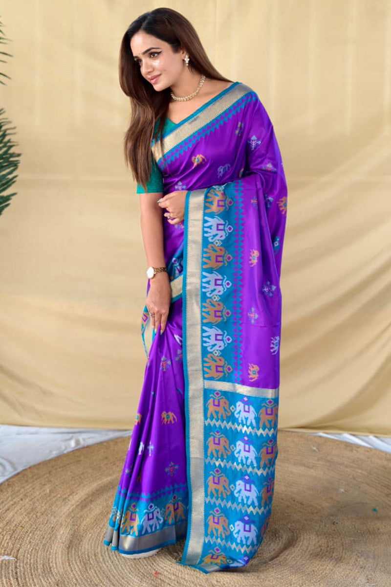 Dissemble Purple Pure Zari Weaving Banarasi Silk Saree With Elaborate Blouse Piece