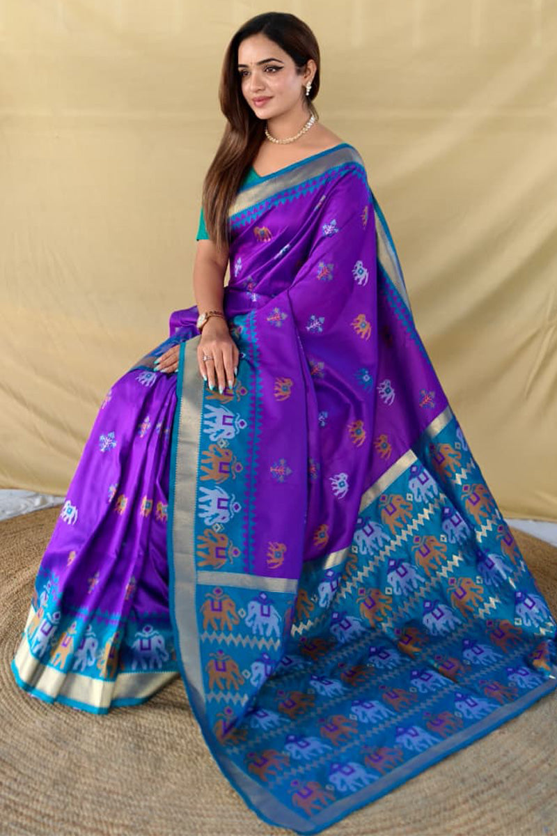 Dissemble Purple Pure Zari Weaving Banarasi Silk Saree With Elaborate Blouse Piece