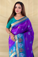 Dissemble Purple Pure Zari Weaving Banarasi Silk Saree With Elaborate Blouse Piece